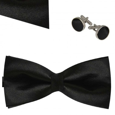 .Set papion, butoni, batista negru, uni, clasic